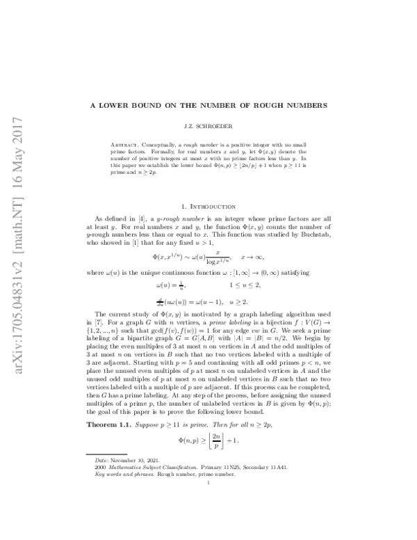 (PDF) A lower bound on the number of rough numbers