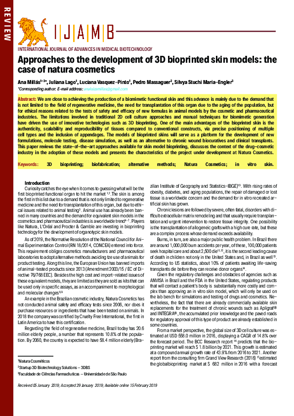 (PDF) Approaches to the development of 3d bioprinted skin models: the ...