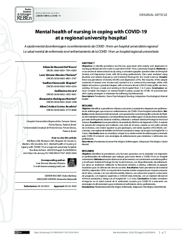 (PDF) Mental health of nursing in coping with COVID-19 at a regional ...
