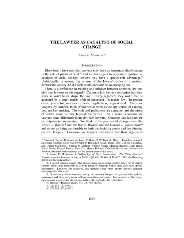 (PDF) The Lawyer as Catalyst of Social Change James E. Moliterno