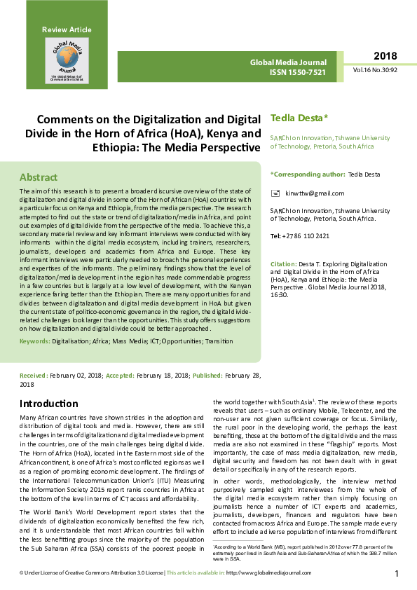 (PDF) Comments on the Digitalization and Digital Divide in the Horn of ...