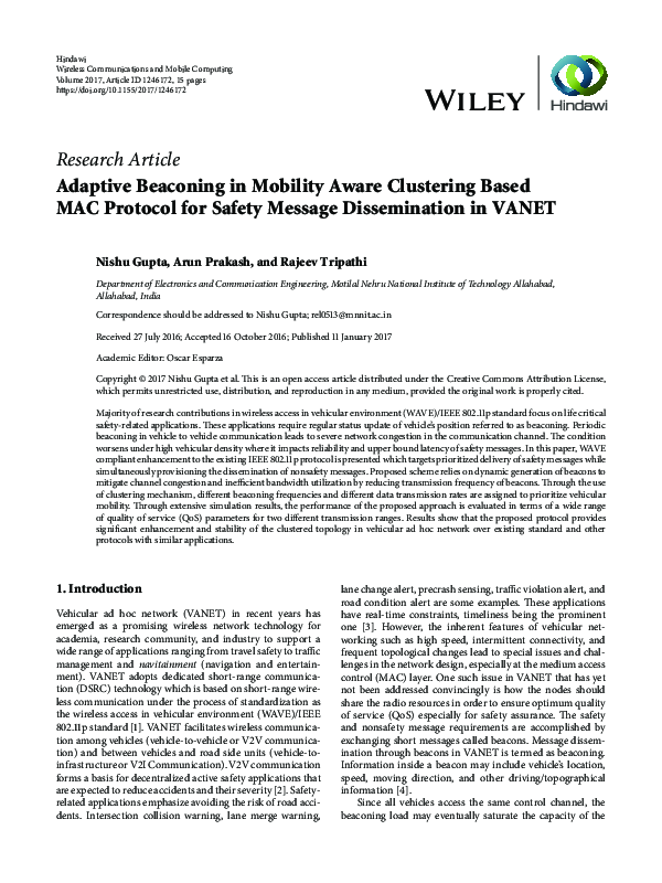 (PDF) Adaptive Beaconing in Mobility Aware Clustering Based MAC ...