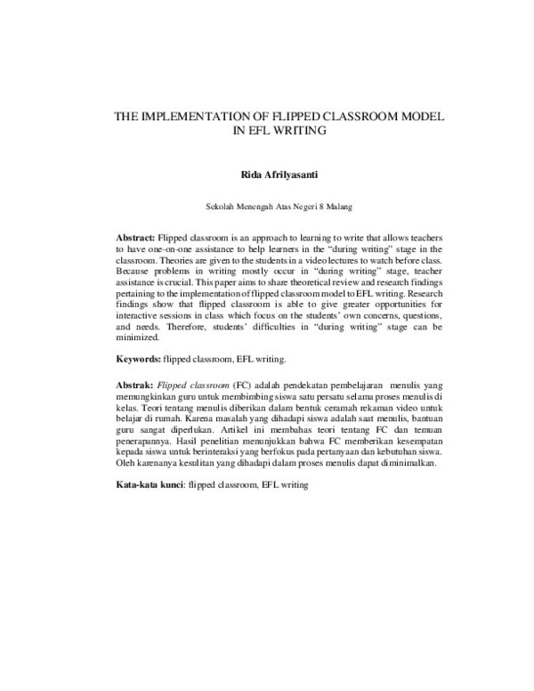 (PDF) The Implementation of Flipped Classroom Model in Efl Writing