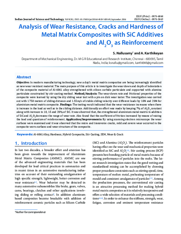 (PDF) Analysis of Wear Resistance, Cracks and Hardness of Metal Matrix ...