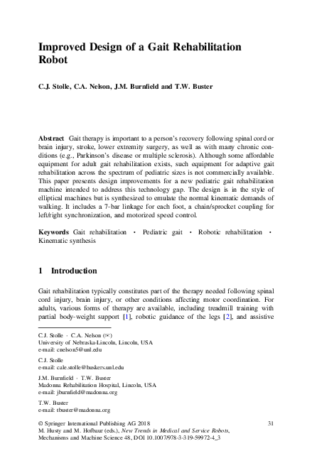 (PDF) Improved Design of a Gait Rehabilitation Robot
