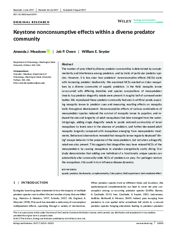(PDF) Keystone nonconsumptive effects within a diverse predator community