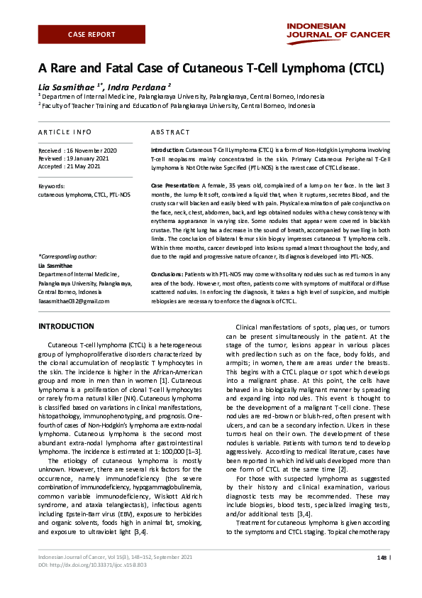 (PDF) A Rare and Fatal Case of Cutaneous T-Cell Lymphoma (CTCL)
