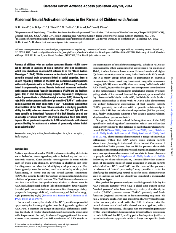 (PDF) Abnormal Neural Activation to Faces in the Parents of Children ...