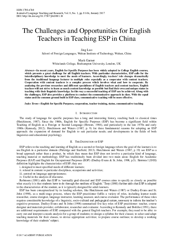 (PDF) The Challenges and Opportunities for English Teachers in Teaching ...