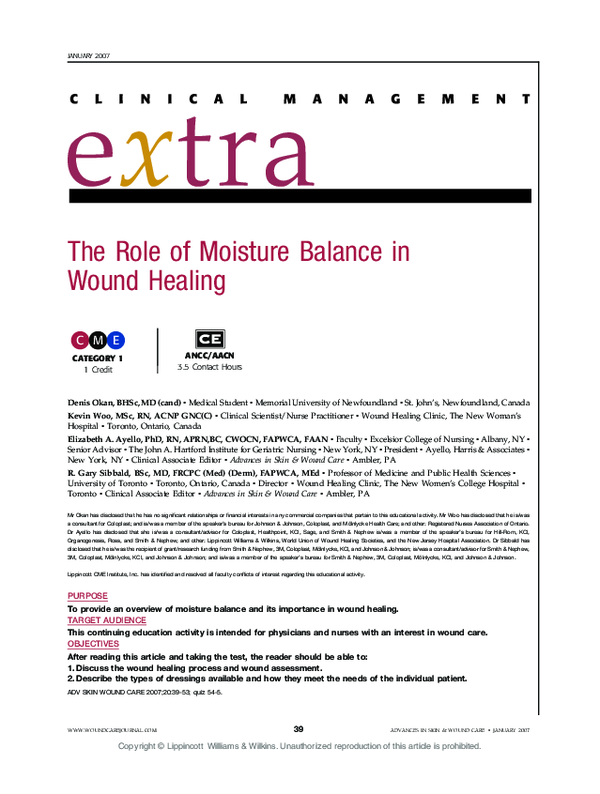 (PDF) The Role of Moisture Balance in Wound Healing Kevin Woo
