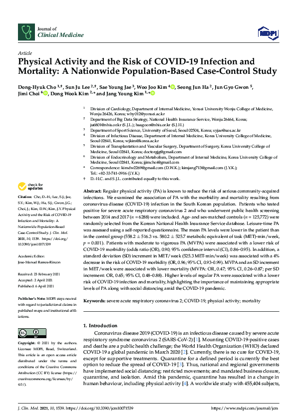 (PDF) Physical Activity and the Risk of COVID-19 Infection and ...