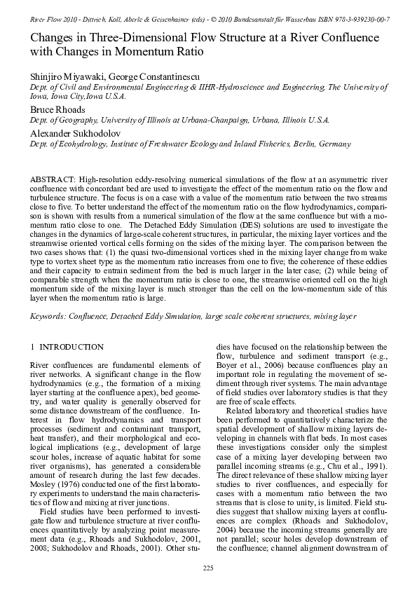 (PDF) Changes in Three-Dimensional Flow Structure at a River Confluence ...
