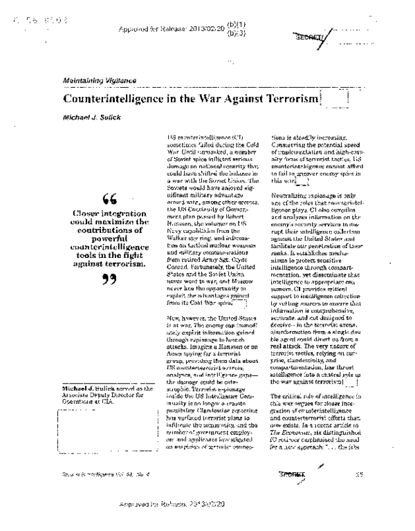 (PDF) Counterintelligence in the War Against Terrorism