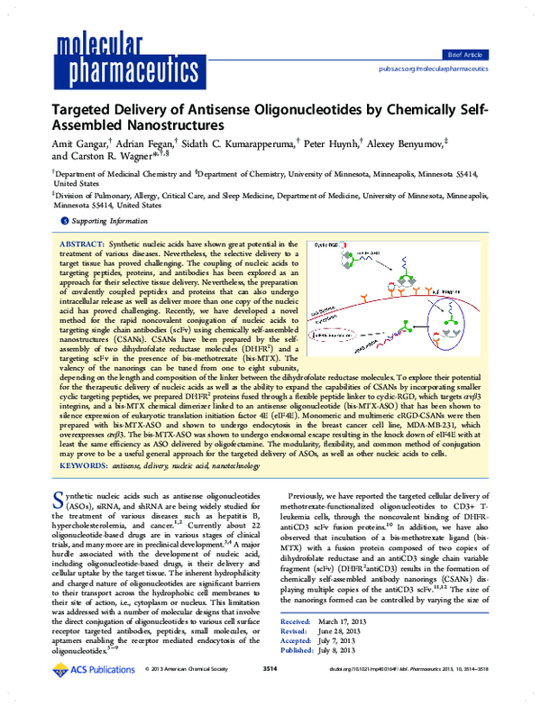 (PDF) Targeted Delivery of Antisense Oligonucleotides by Chemically ...