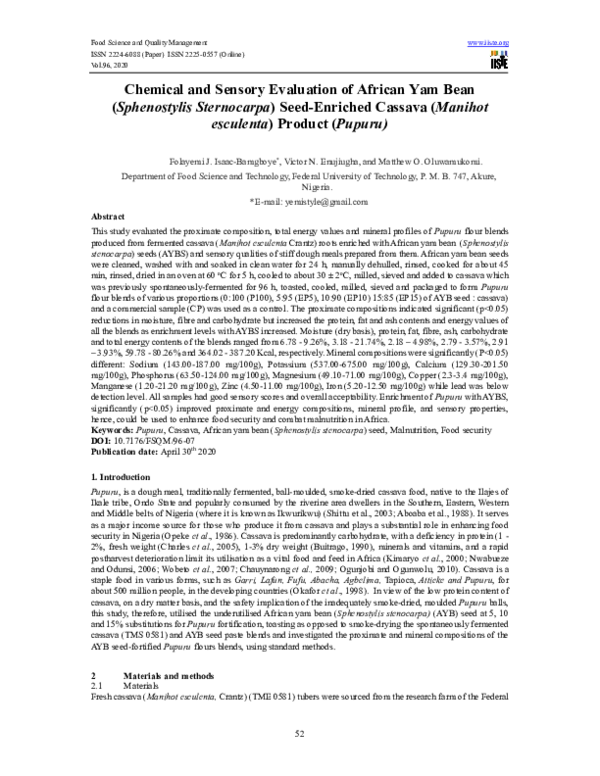 (PDF) Chemical and Sensory Evaluation of African Yam Bean (Sphenostylis ...