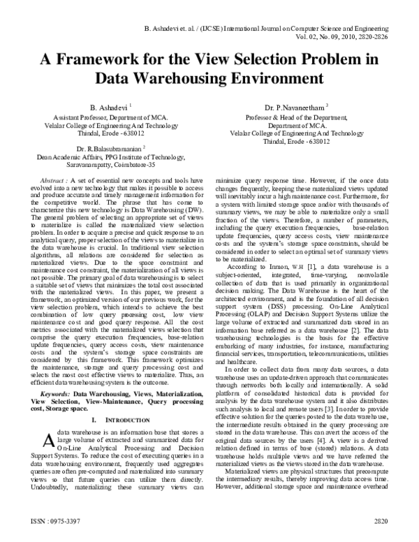 (PDF) A Framework for the View Selection Problem in Data Warehousing ...
