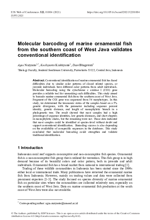 (PDF) Molecular barcoding of marine ornamental fish from the southern ...