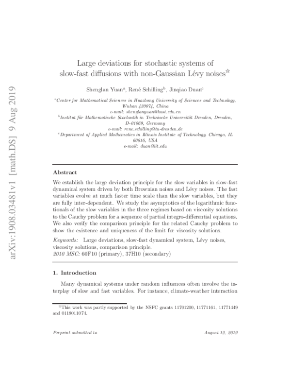 (PDF) Large deviations for stochastic systems of slow-fast diffusions ...