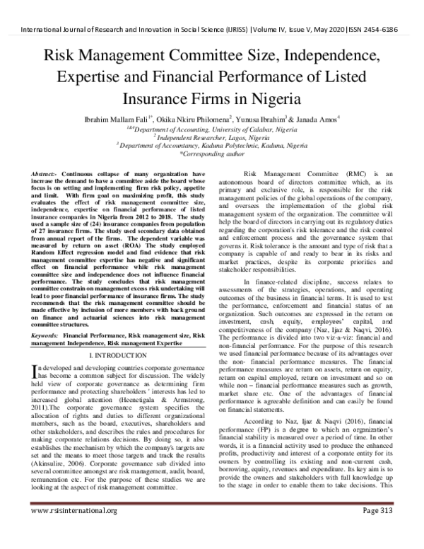 (PDF) Risk Management Committee Size, Independence, Expertise and ...
