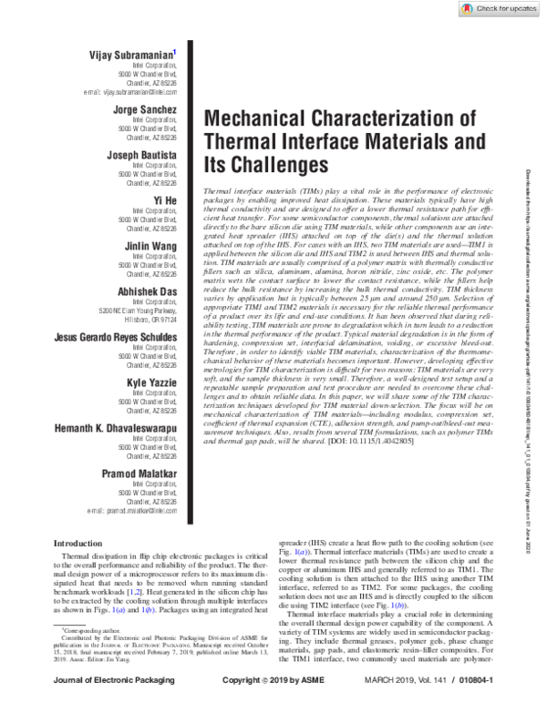 (PDF) Mechanical Characterization of Thermal Interface Materials and ...