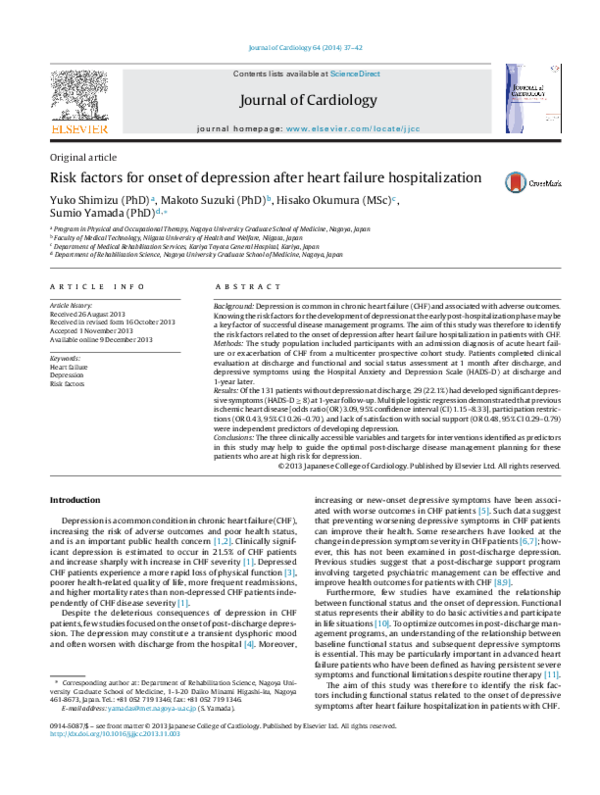 (PDF) Risk factors for onset of depression after heart failure ...