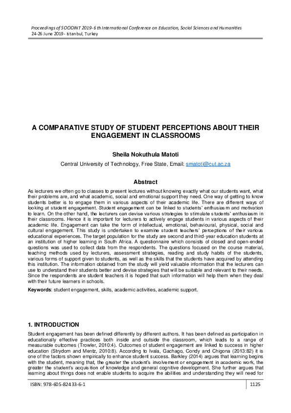 (PDF) A Comparative Study of Student Perceptions About Their Engagement ...