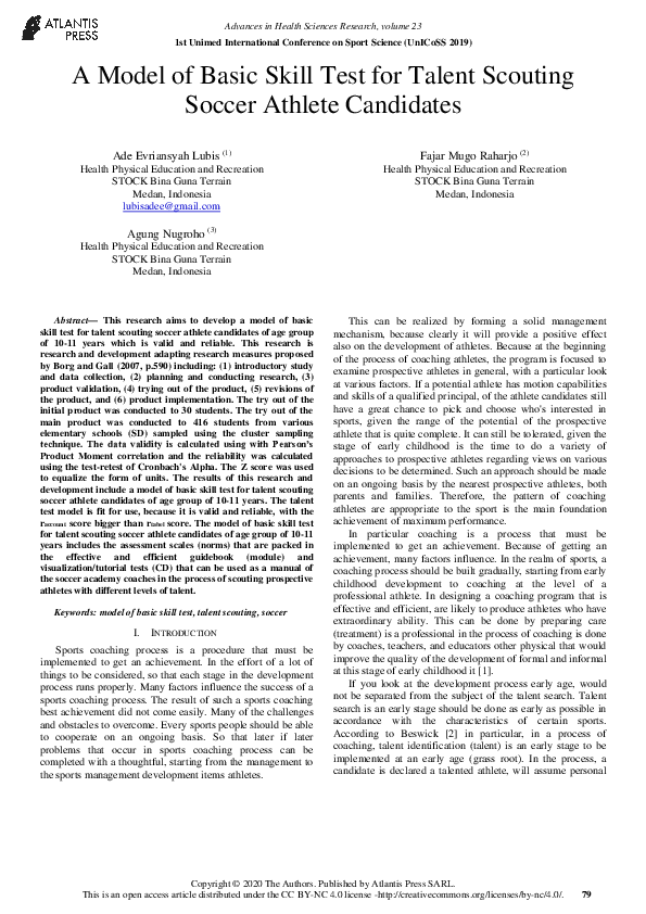 (PDF) A Model of Basic Skill Test for Talent Scouting Soccer Athlete ...