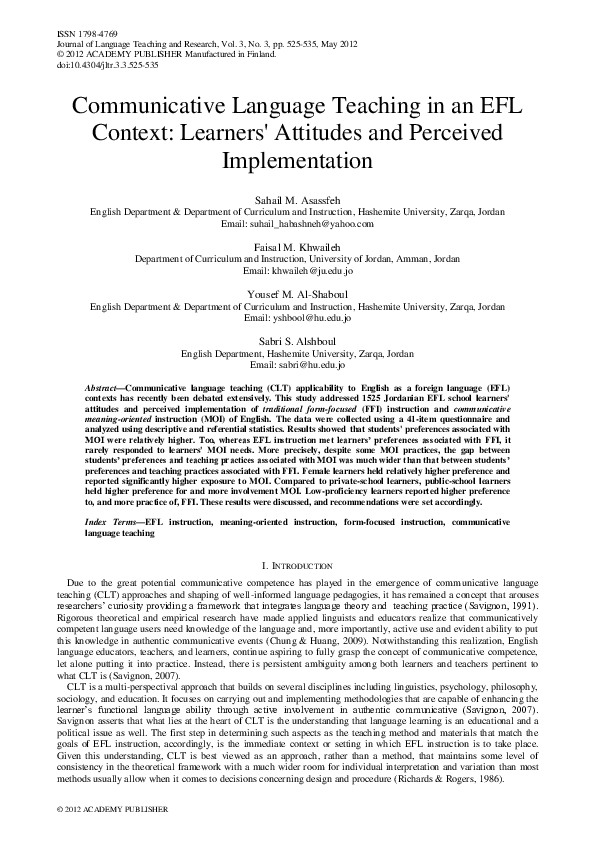(PDF) Communicative language teaching in EFL context: the case of Omani ...