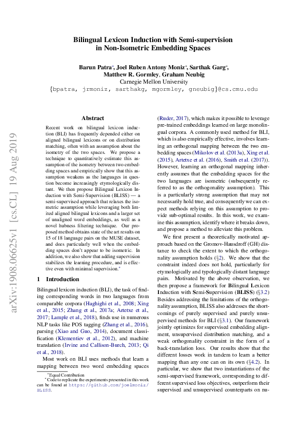 (PDF) Bilingual Lexicon Induction with Semi-supervision in Non ...