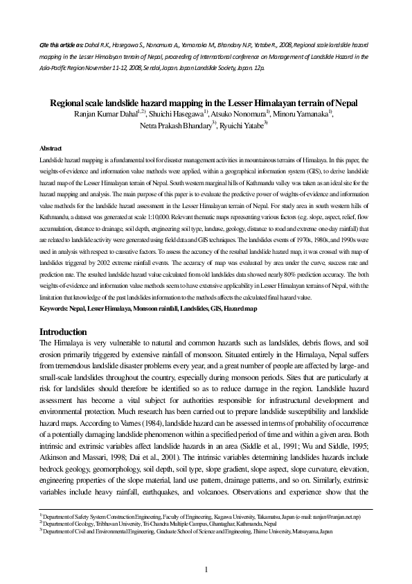 (PDF) Regional scale landslide hazard mapping in the Lesser Himalayan ...