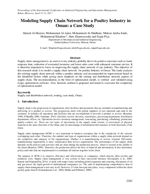  PDF Modeling Supply Chain Network For A Poultry Industry In Oman A 