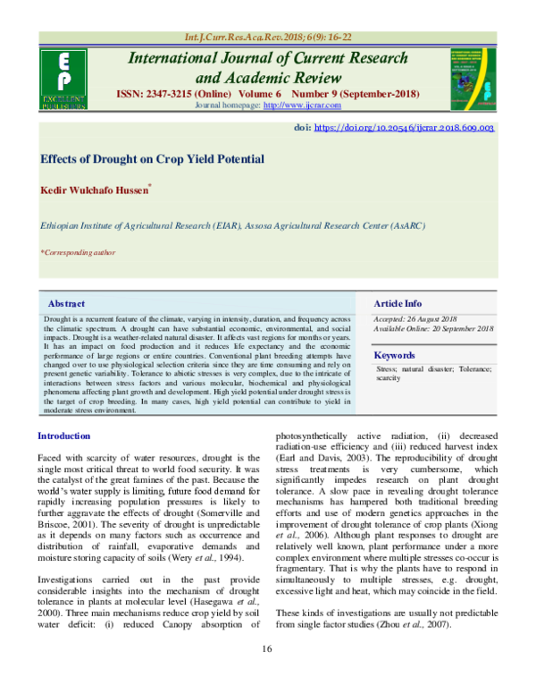 (PDF) Effects of Drought on Crop Yield Potential