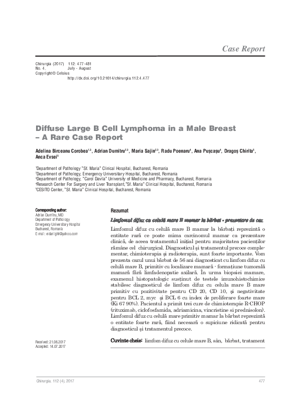 (PDF) Diffuse Large B Cell Lymphoma in a Male Breast - A Rare Case Report