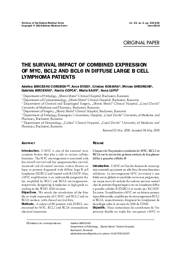 (PDF) The Survival Impact of Combined Expression of Myc, BCL2 and BCL6 ...