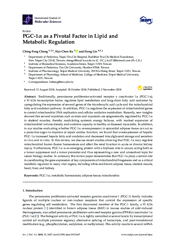 (PDF) PGC-1α as a Pivotal Factor in Lipid and Metabolic Regulation