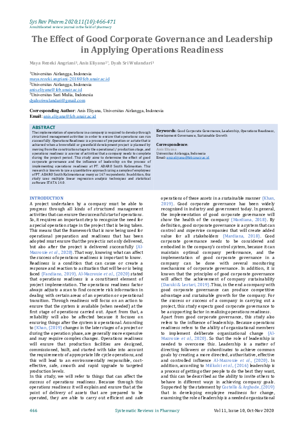 (PDF) The Effect of Good Corporate Governance and Leadership in ...