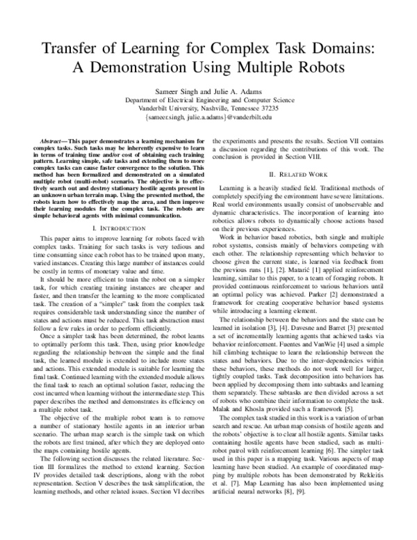 (PDF) Transfer of learning for complex task domains: a demonstration ...