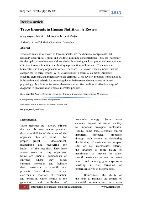 (PDF) Trace Elements in Human Nutrition A Review marjan farzami