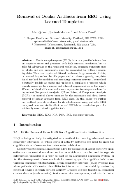 (PDF) Removal of Ocular Artifacts from EEG Using Learned Templates