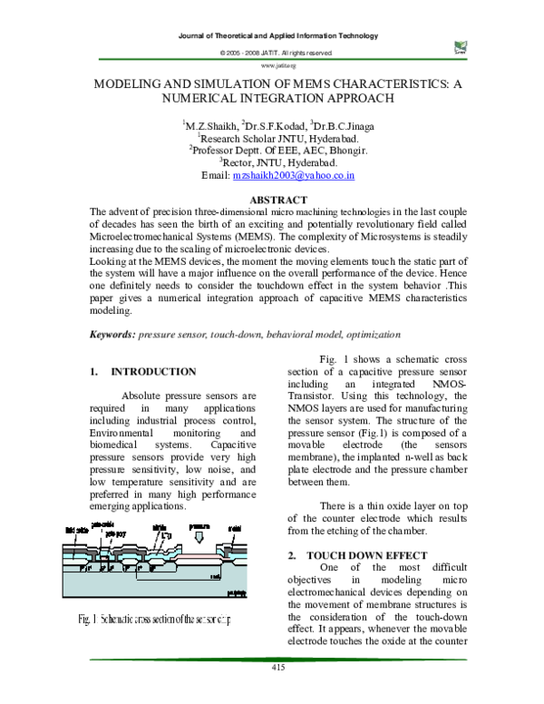 (PDF) Modeling and Simulation of Mems Characteristics: A Numerical ...