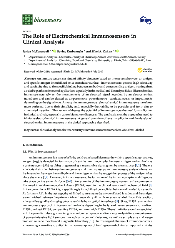 (PDF) The Role of Electrochemical Immunosensors in Clinical Analysis