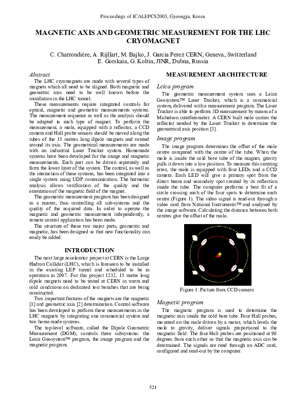 (PDF) Magnetic Axis and Geometric Measurement for the LHC Cryomagnet
