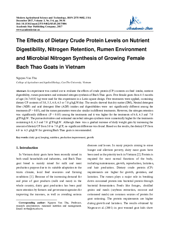 (PDF) The Effects of Dietary Crude Protein Levels on Nutrient
