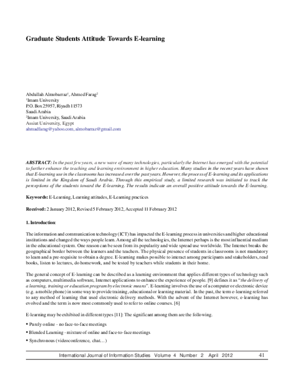 (PDF) Graduate Students Attitude Towards E-learning