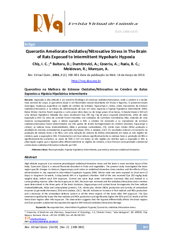 (PDF) Quercetin Ameliorate Oxidative/Nitrosative Stress in The Brain of ...