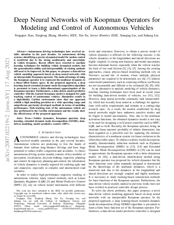 (PDF) Deep Neural Networks with Koopman Operators for Modeling and ...