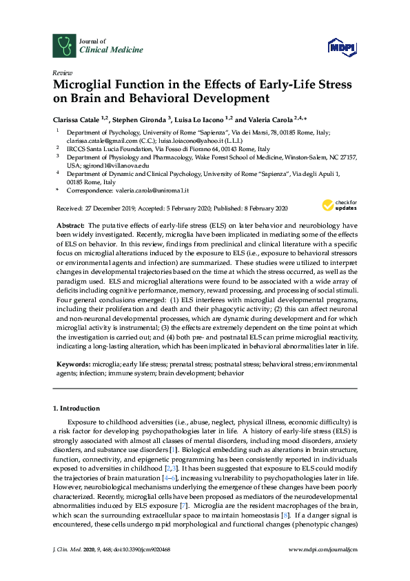 (PDF) Microglial Function in the Effects of Early-Life Stress on Brain ...