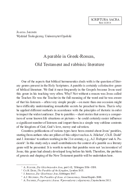 (PDF) A parable in Greek-Roman, Old Testament and rabbinic literature