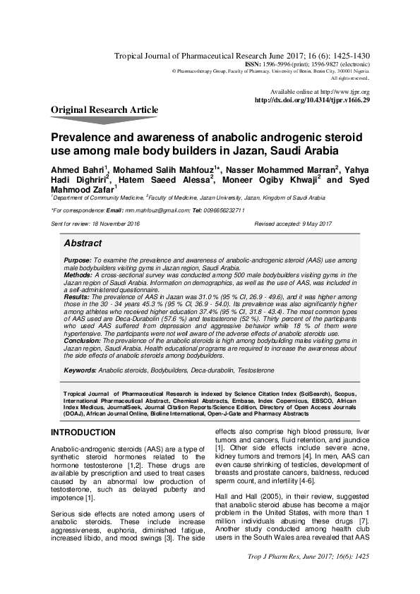 (PDF) Prevalence and awareness of anabolic androgenic steroid use among ...