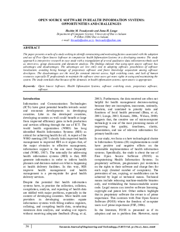 (PDF) Open Source Software in Health Information Systems: Opportunities ...